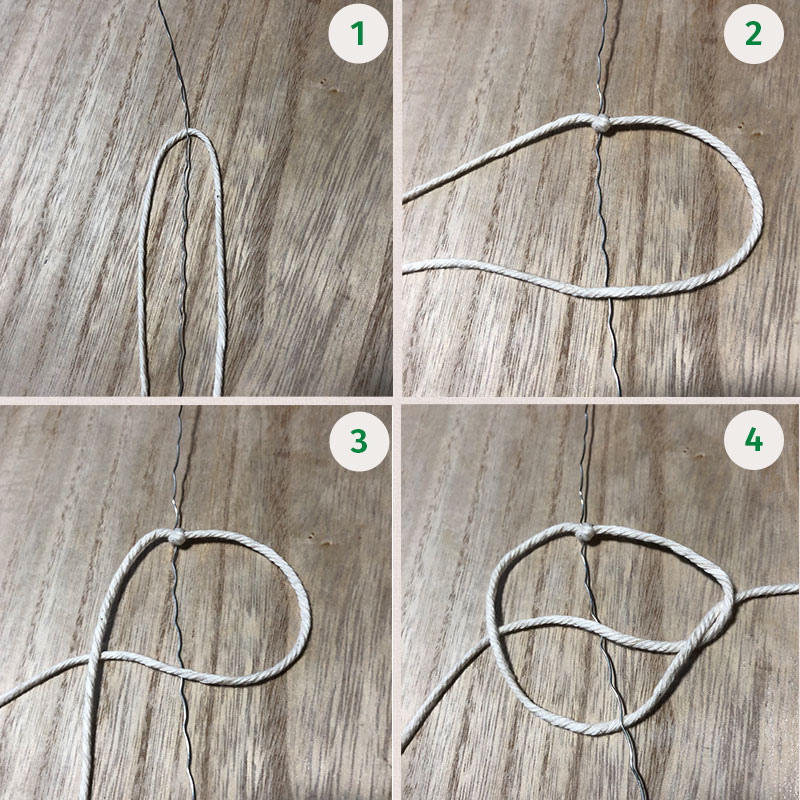 In 4 Schritten ist der einfache Makramee-Knoten für die Osterdeko erklärt.